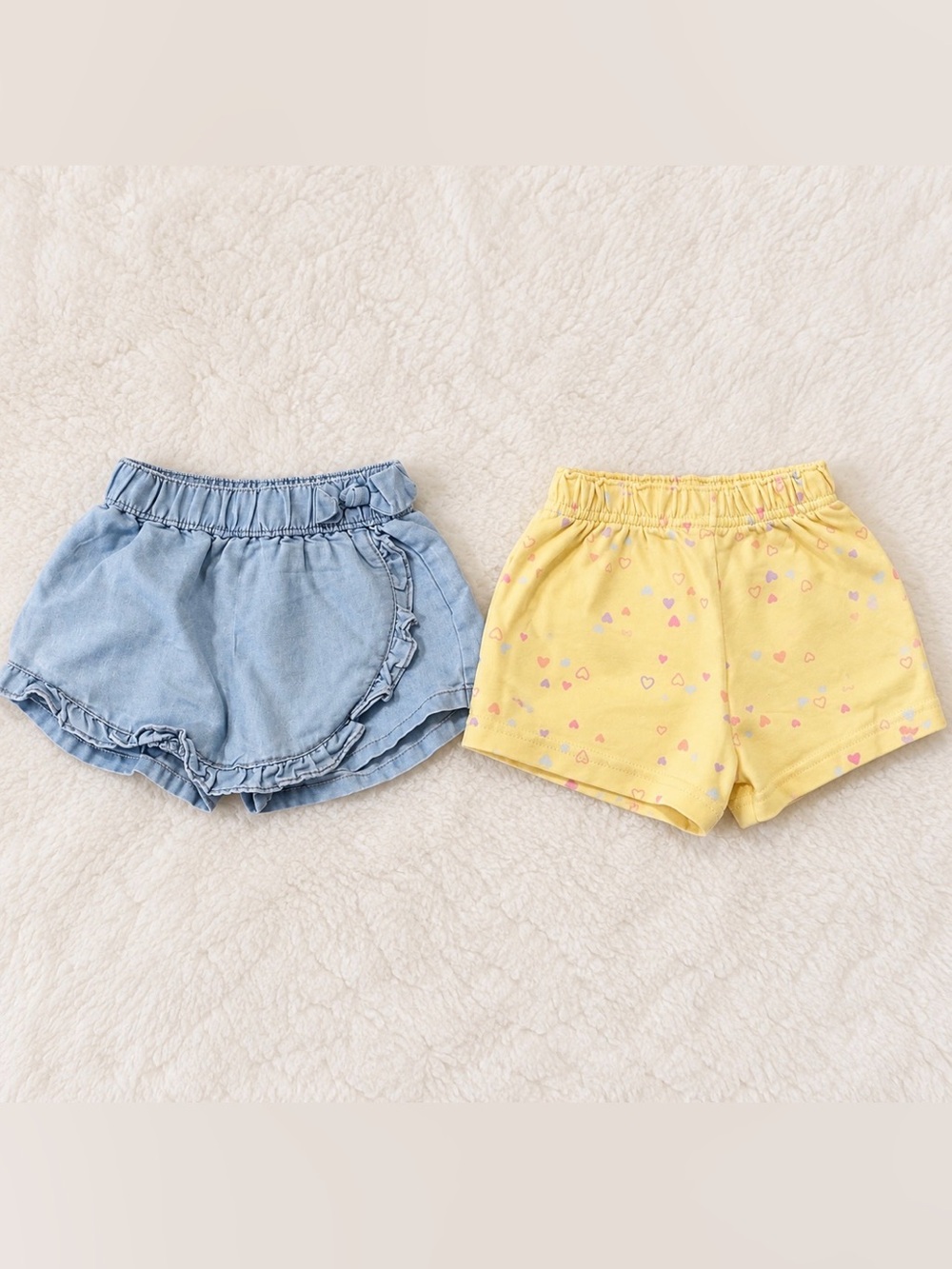 Nanette Lepore Blue Denim Ruffle Shorts & Yellow Heart Knit Shorts